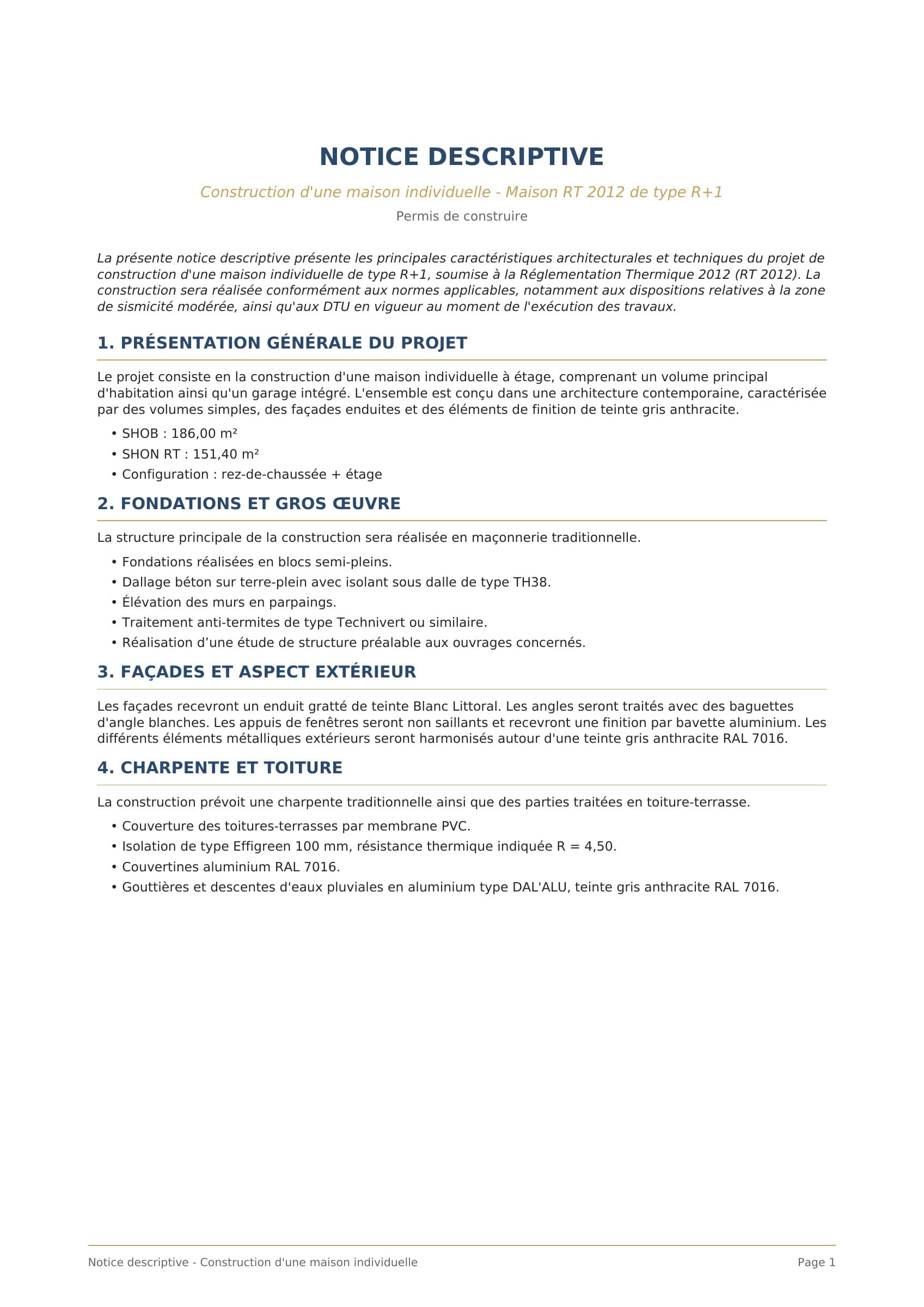 Notice descriptive technique RT2012 - exemple de dossier administratif anonymisé, page 1